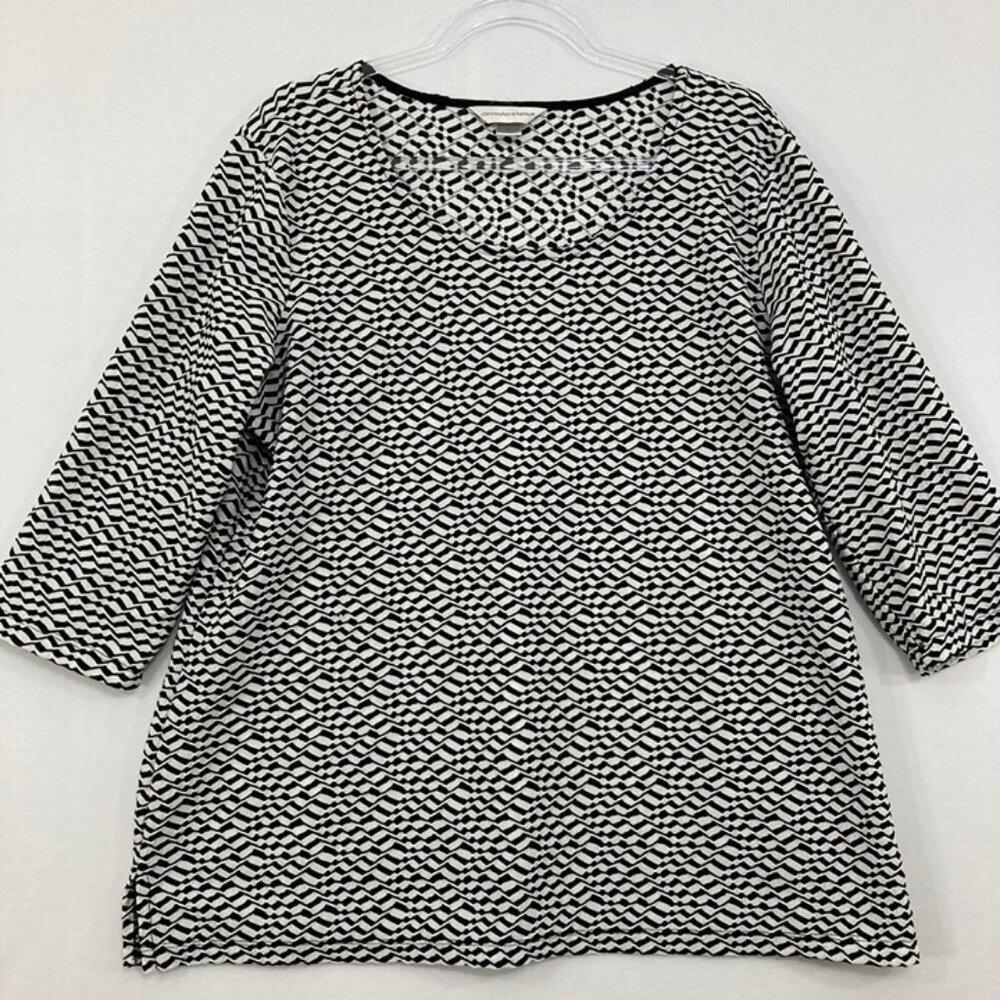 Christopher & Banks size XL Black White Abstract Textured Stretch 3/4 Sleeve Top